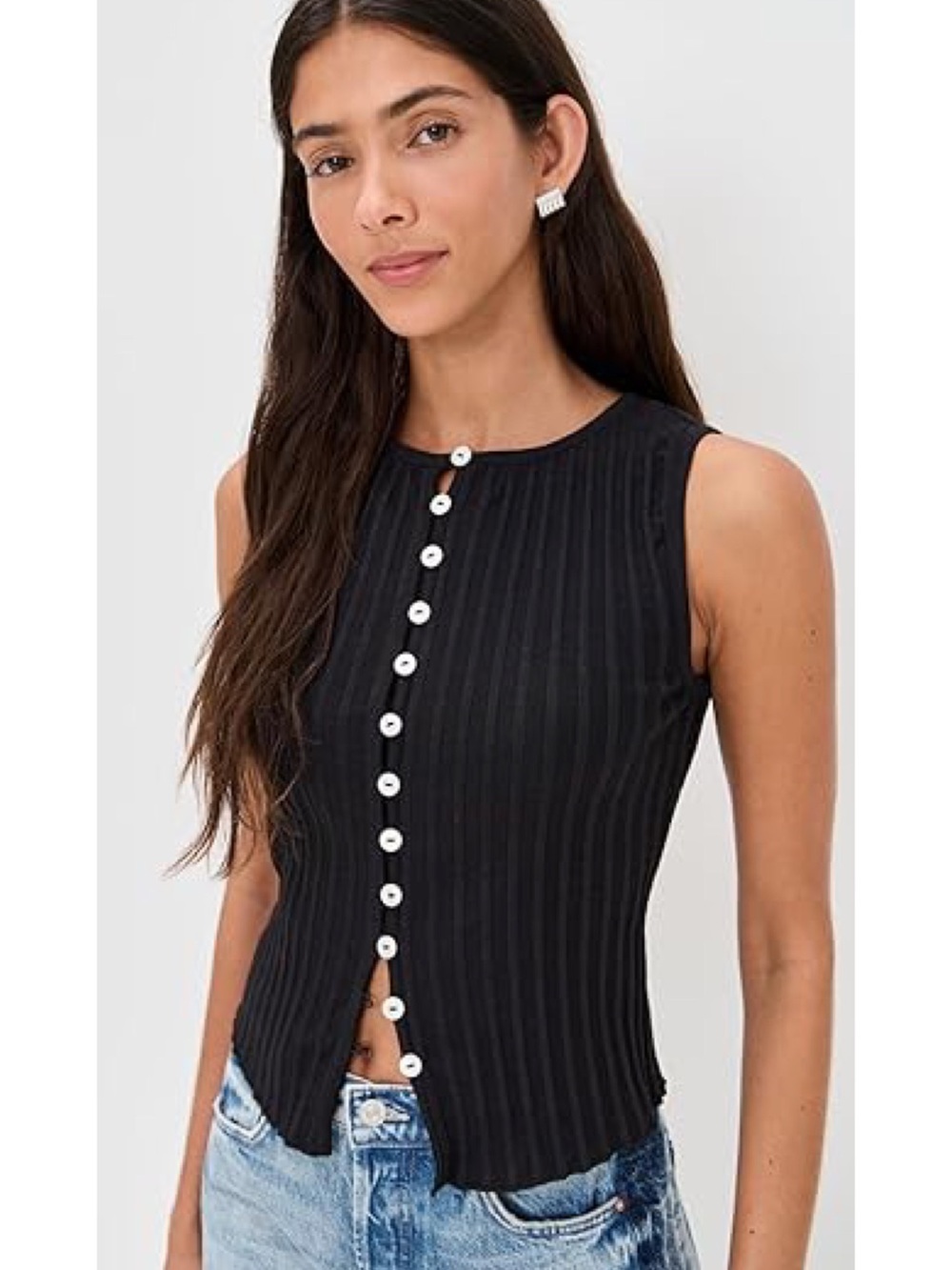 Free People Black Ribbed Button-Front Tank - Picture 5 of 15